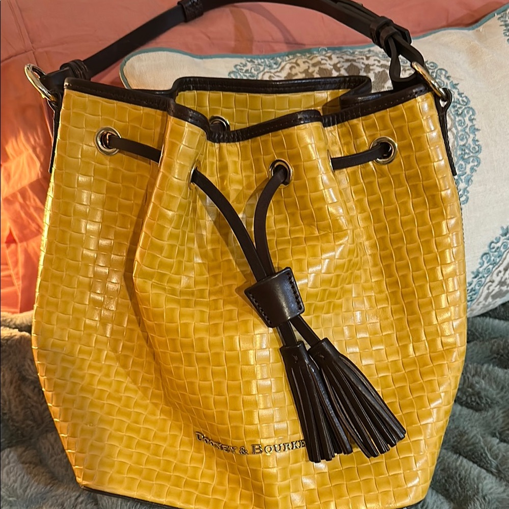 Dooney & Bourke Yellow and Black Shoulder Bag with Textured Design